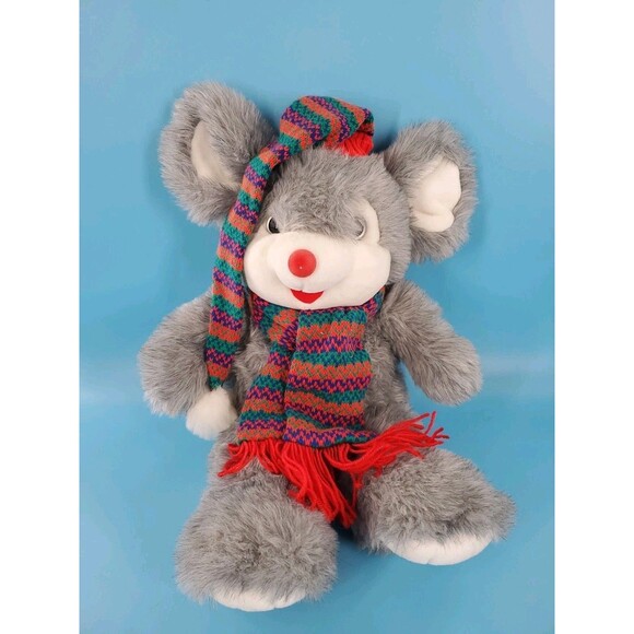 Vintage Holiday Mouse Large Knit Hat & Scarf Christmas Decor 1997 Appx 20" - Picture 3 of 14
